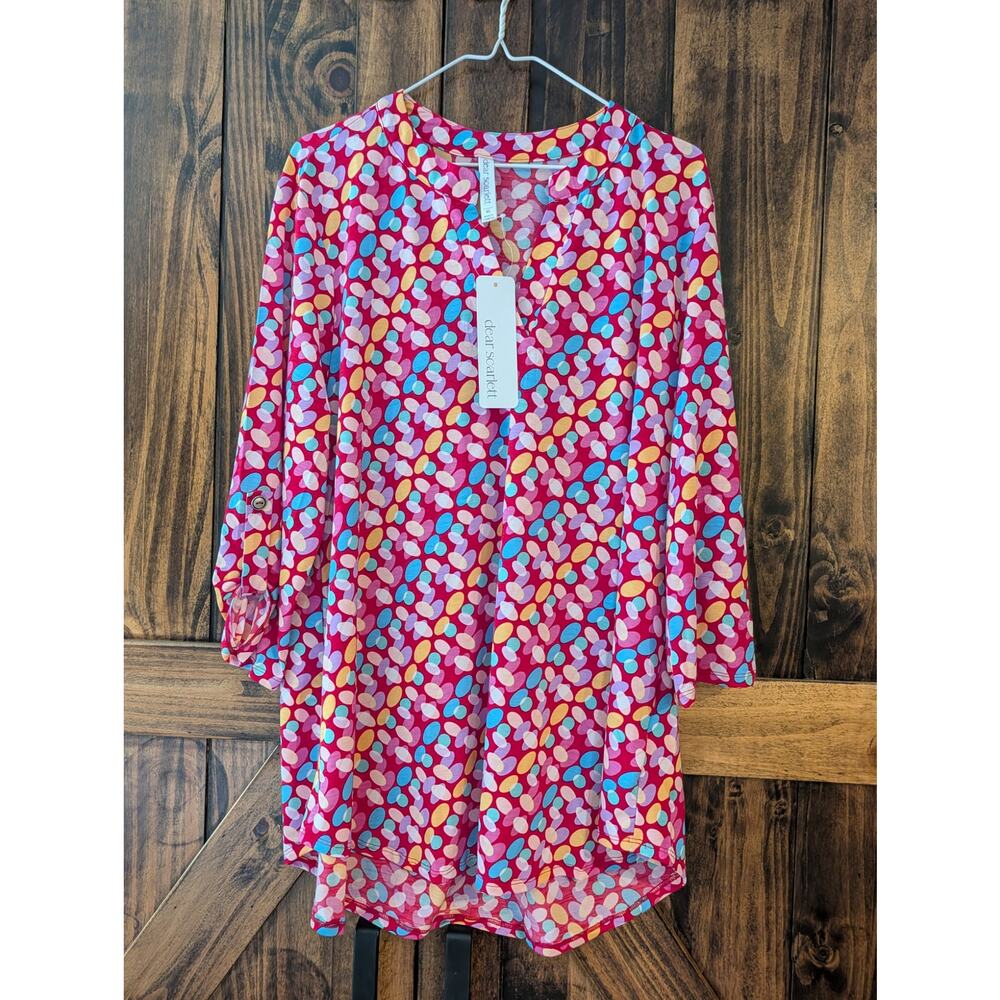 NWT Dear Scarlett Lizzy Top womens sz 2XL Wrinkle Free Pink Multicolor Blouse
